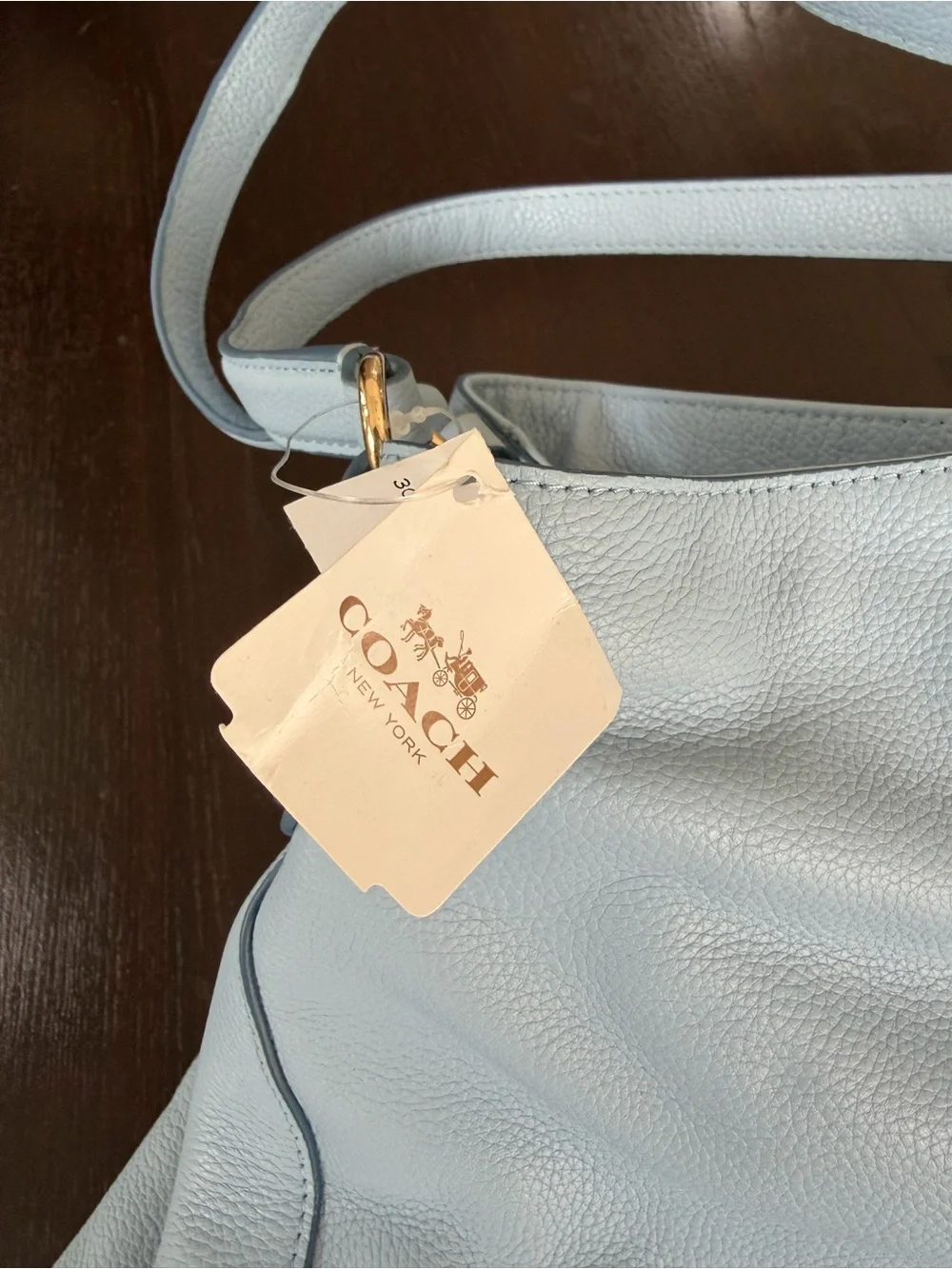Coach Light Blue Pebble Leather Shoulder Bag with Embossed Horse & Carriage
